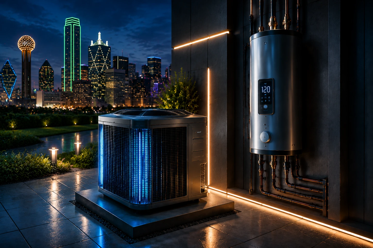 J's Air & Heating technician servicing an air conditioner in a Dallas–Fort Worth home